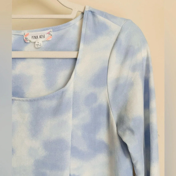 Pink Rose Dress - Blue Hydra Tie Die - 3/4 Sleeves in a Size L - Picture 4 of 13